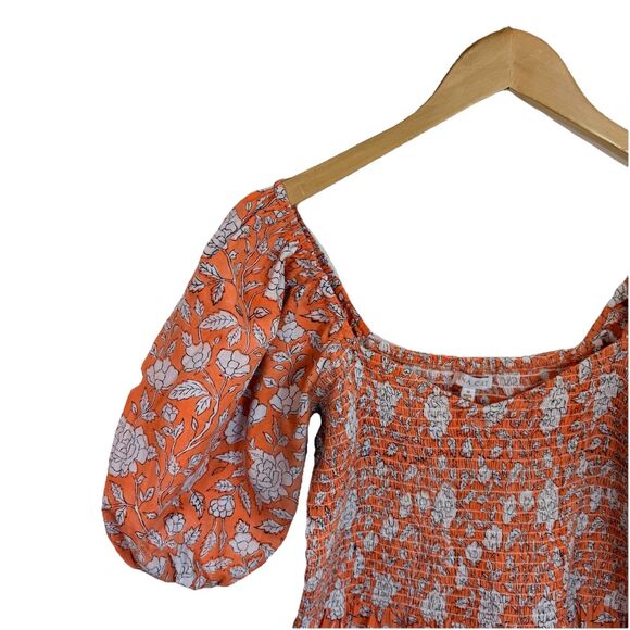 Anna Cate Maxi Dress M Orange Floral Puff Sleeve Smocked Tiered Cotton Boho - Picture 9 of 12